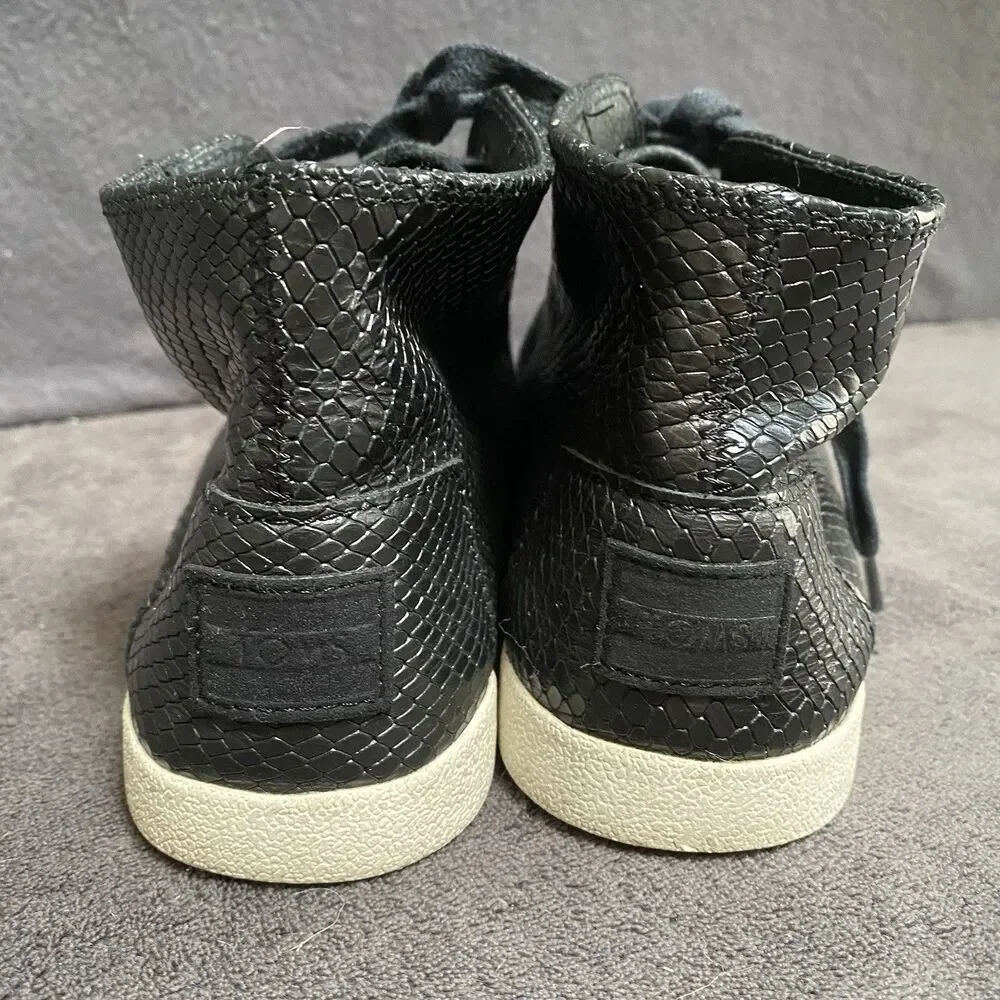 TOMS Black Leather Snakeskin High Top Sneakers Women's Size 8 Lace Up Booties 8M